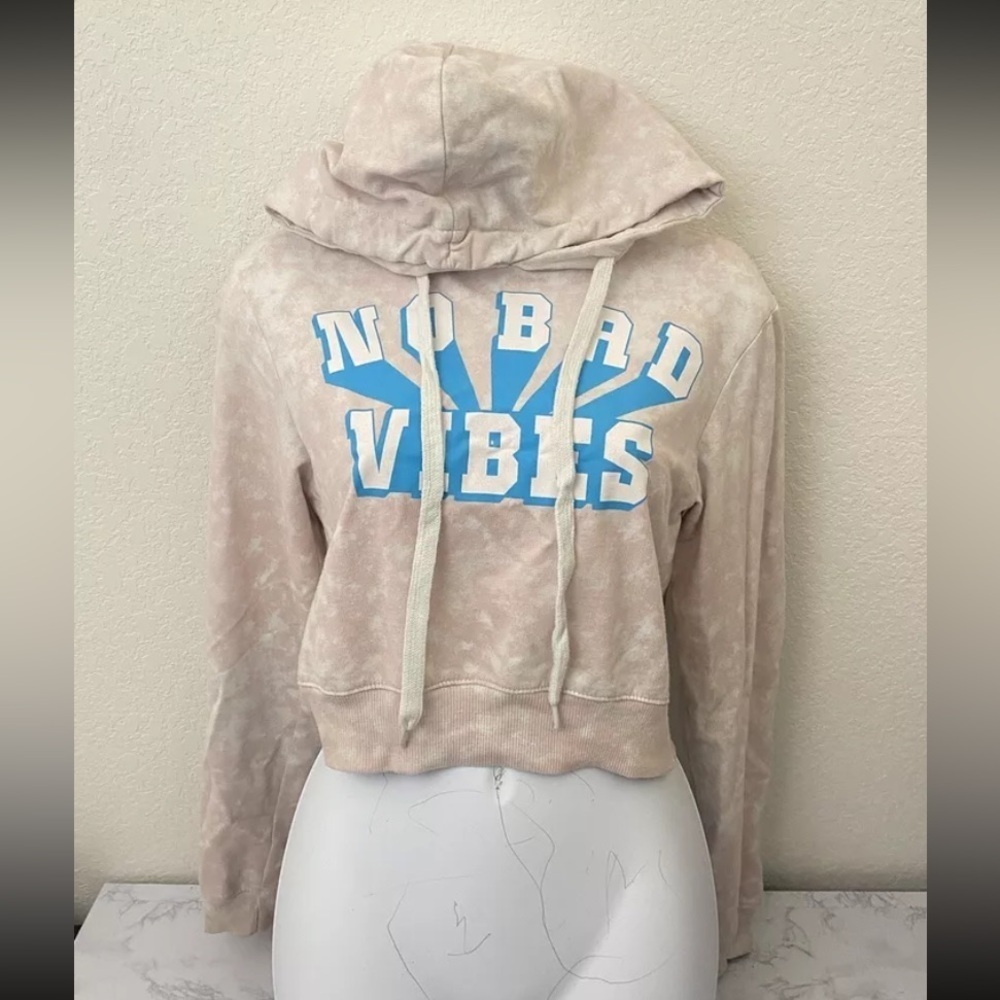 Freeze No Bad Vibes Pullover Drawstring Hoodie Womens XS Cropped Tie Dye Pink Q﻿